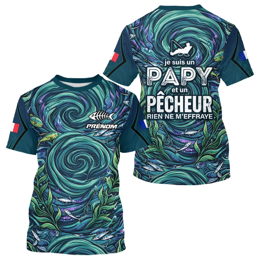 Maillot Pêche Personnalisé Bleu - Papy Pêcheur Passionnés - T-Shirt Homme