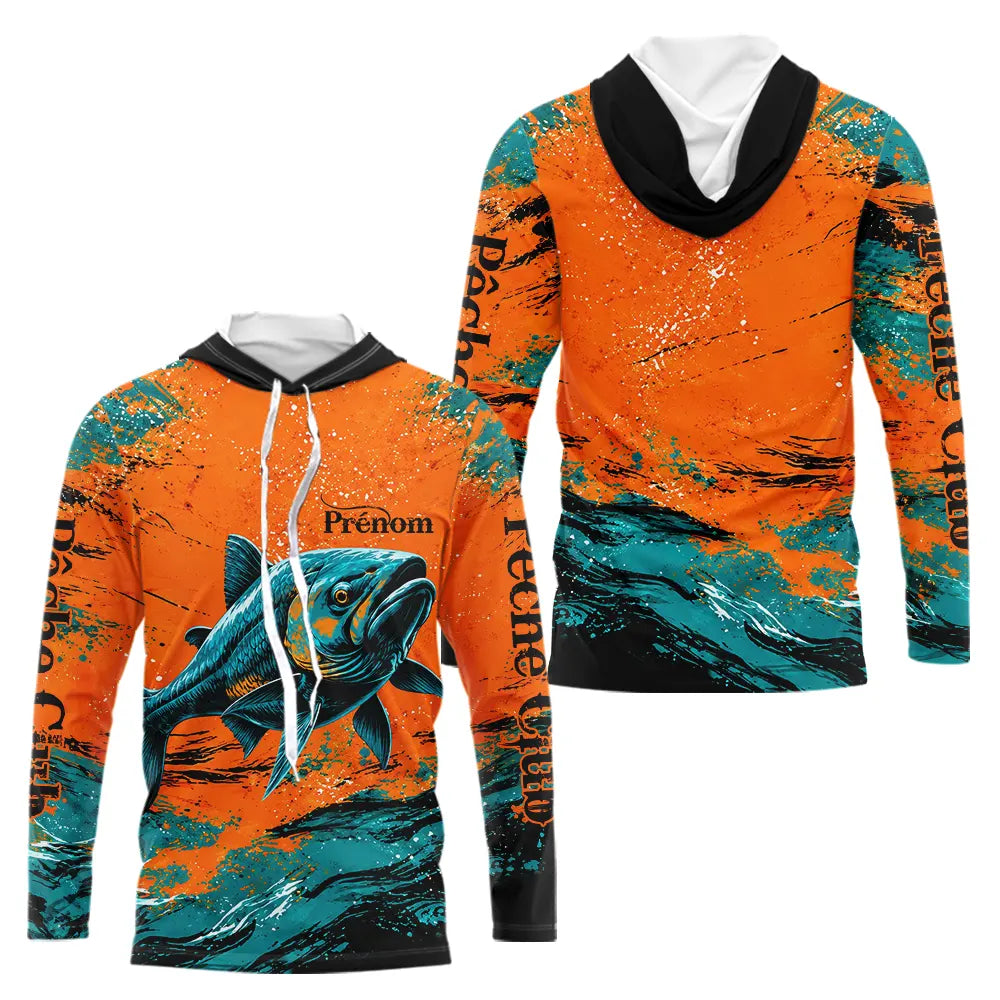 Maillot Pêche Personnalisé Orange Bleu - Club Homme - Long Sleeves Hoodie Homme
