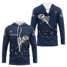 Maillot Pêche Personnalisé Squelette - Prénom Bleu Marine - Long Sleeves Hoodie Homme