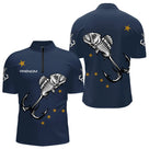Maillot Pêche Personnalisé Squelette - Prénom Bleu Marine - Polo Zippé Homme