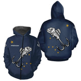 Maillot Pêche Personnalisé Squelette - Prénom Bleu Marine - Zippé Hoodie Homme