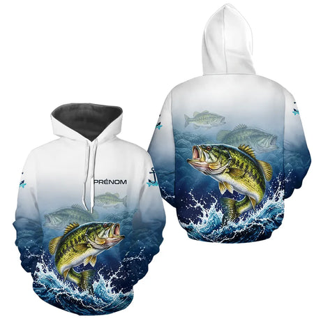 Maillot Pêche Prénom Personnalisable - Carnassier & Bass Bleu - Hoodie Homme