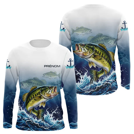 Maillot Pêche Prénom Personnalisable - Carnassier & Bass Bleu - Long Sleeves Homme
