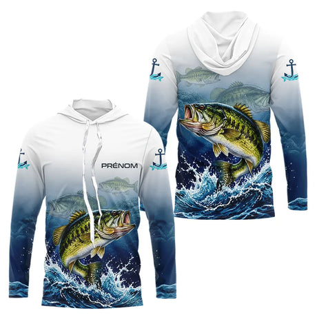 Maillot Pêche Prénom Personnalisable - Carnassier & Bass Bleu - Long Sleeves Hoodie Homme