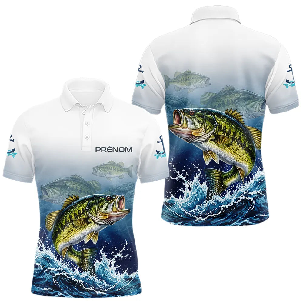 Maillot Pêche Prénom Personnalisable - Carnassier & Bass Bleu - Polo Homme