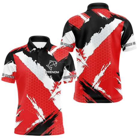 Maillot Pêche Rouge & Noir Personnalisé - Fishing Club - Polo Homme