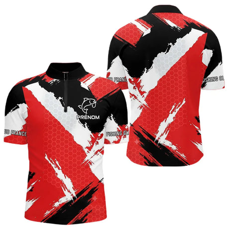 Maillot Pêche Rouge & Noir Personnalisé - Fishing Club - Polo Zippé Homme
