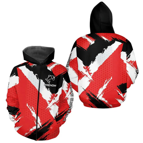 Maillot Pêche Rouge & Noir Personnalisé - Fishing Club - Zippé Hoodie Homme