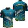 Maillot Pêche Saumon Bleu & Vert Anti UV - River Kings - Polo Zippé Homme