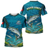 Maillot Pêche Saumon Bleu & Vert Anti UV - River Kings - Polo Zippé Homme