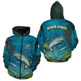 Maillot Pêche Saumon Bleu & Vert Anti UV - River Kings - Zippé Hoodie Homme