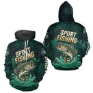 Maillot Pêche Sportive Vert Personnalisé Prénom - Sport Fishing - Hoodie Homme