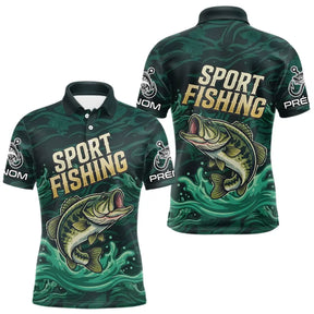Maillot Pêche Sportive Vert Personnalisé Prénom - Sport Fishing - Polo Homme