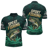 Maillot Pêche Sportive Vert Personnalisé Prénom - Sport Fishing - Polo Zippé Homme