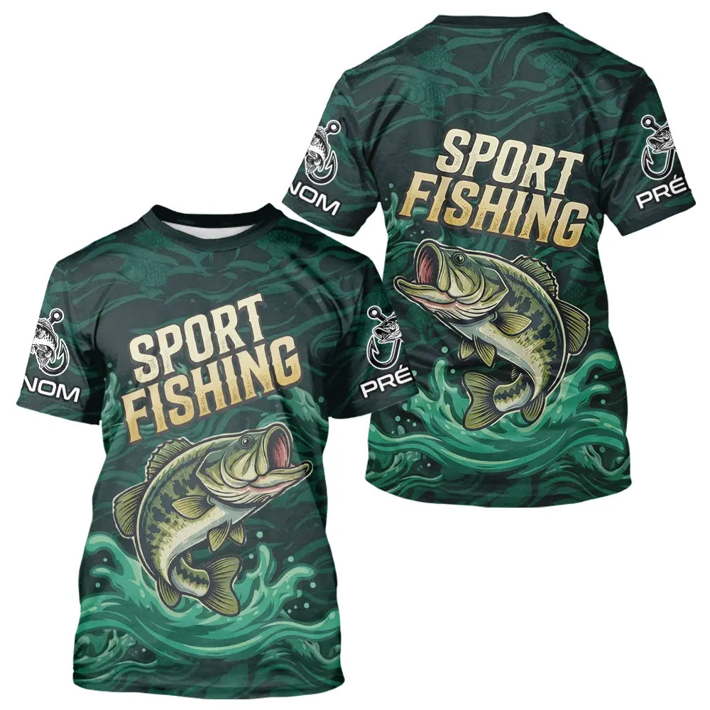 Maillot Pêche Sportive Vert Personnalisé Prénom - Sport Fishing - T-Shirt Homme