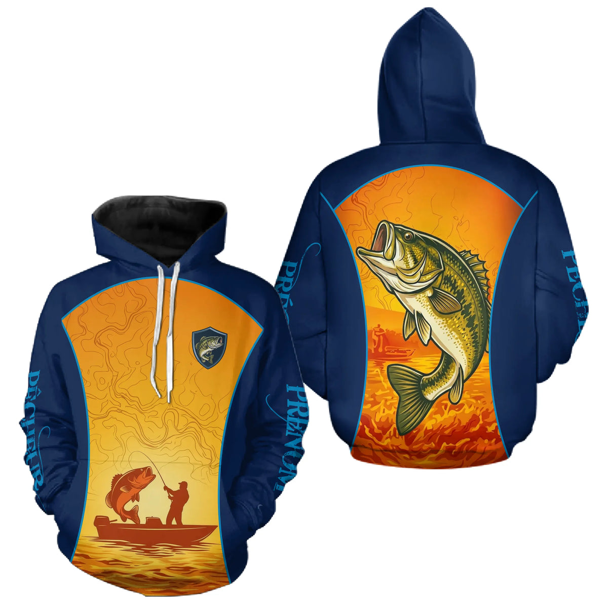 Maillot Pêche Technique & Personnalisé – Bass & Coucher de Soleil - Hoodie Homme