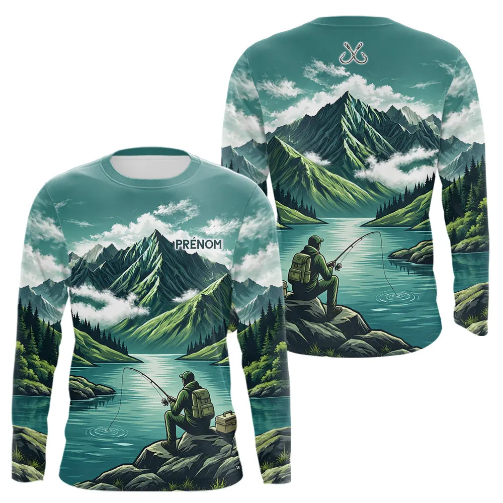 Maillot Pêche Vert Montagne Personnalisé - Homme Prénom- Long Sleeves Homme