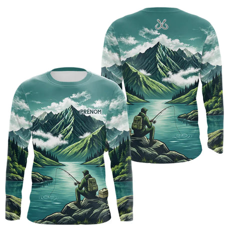 Maillot Pêche Vert Montagne Personnalisé - Homme Prénom- Long Sleeves Homme