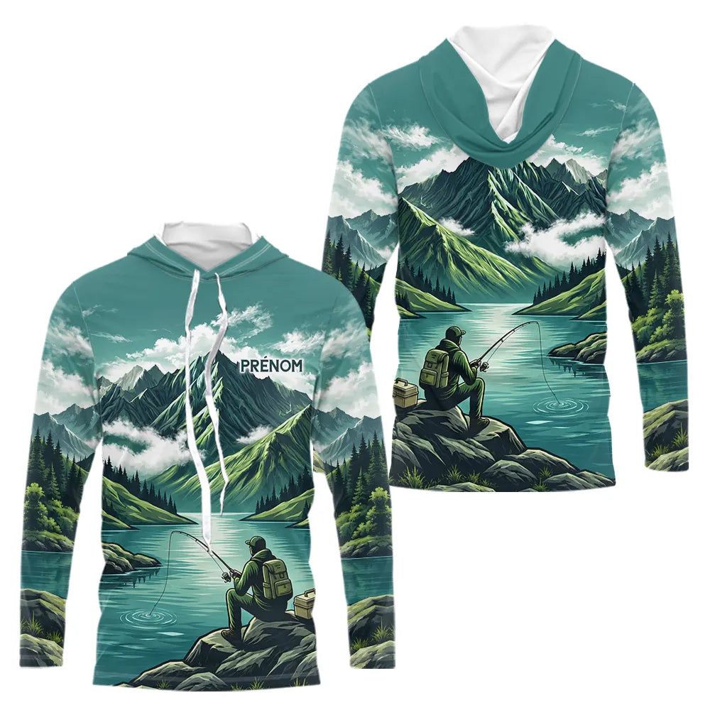 Maillot Pêche Vert Montagne Personnalisé - Homme Prénom- Long Sleeves Hoodie Homme