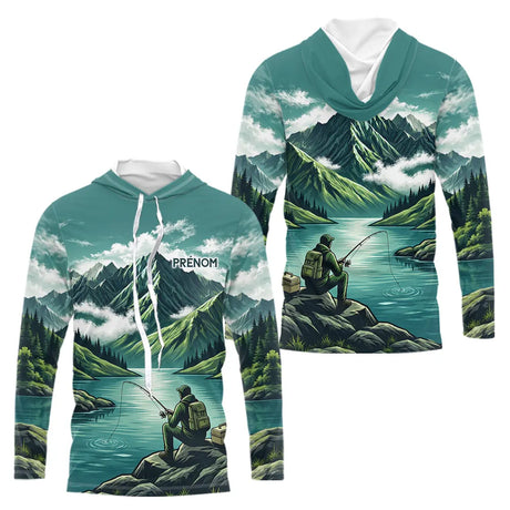 Maillot Pêche Vert Montagne Personnalisé - Homme Prénom- Long Sleeves Hoodie Homme