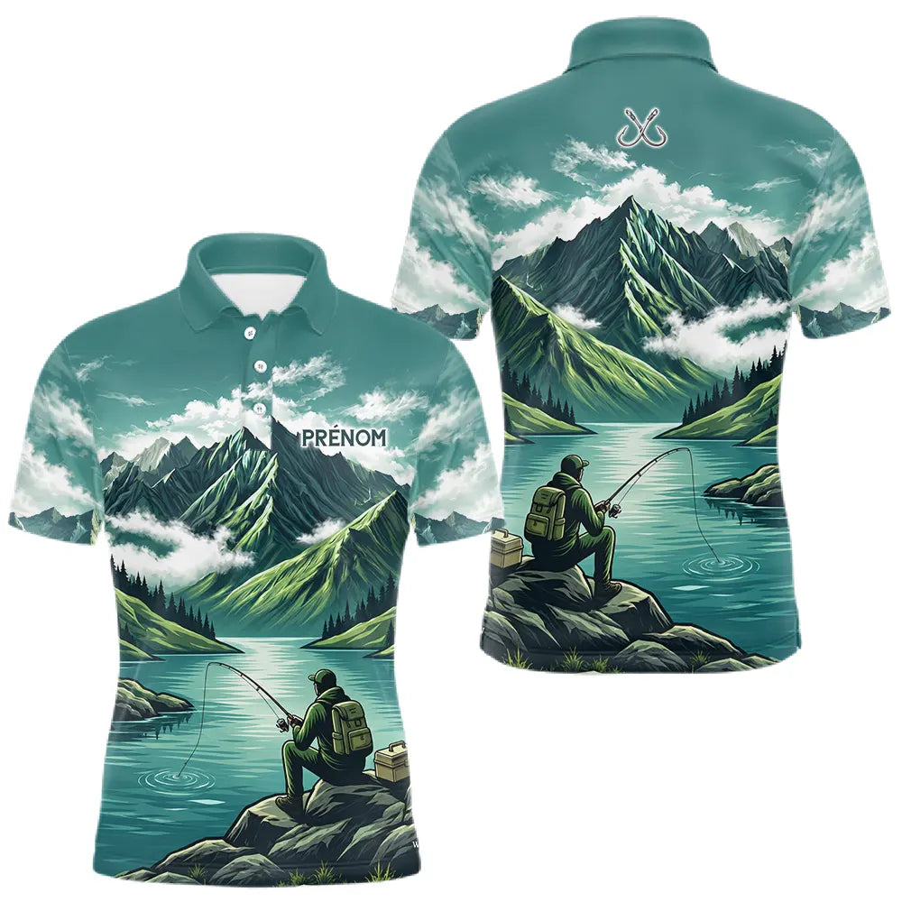 Maillot Pêche Vert Montagne Personnalisé - Homme Prénom- Polo Homme