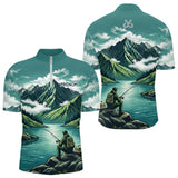 Maillot Pêche Vert Montagne Personnalisé - Homme Prénom- Polo Zippé Homme