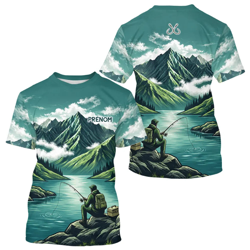 Maillot Pêche Vert Montagne Personnalisé - Homme Prénom- T-Shirt Homme