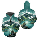 Maillot Pêche Vert Montagne Personnalisé - Homme Prénom- Zippé Hoodie Homme