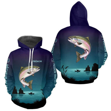 Maillot Pêche de France Truite Personnalisé - Bleu Et Noir - Hoodie Homme