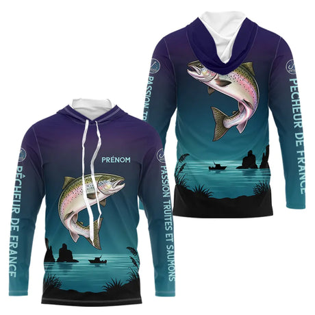 Maillot Pêche de France Truite Personnalisé - Bleu Et Noir - Long Sleeves Hoodie Homme