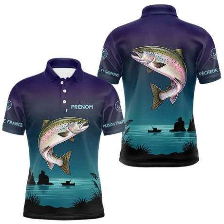 Maillot Pêche de France Truite Personnalisé - Bleu Et Noir - Polo Homme