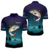 Maillot Pêche de France Truite Personnalisé - Bleu Et Noir - Polo Zippé Homme