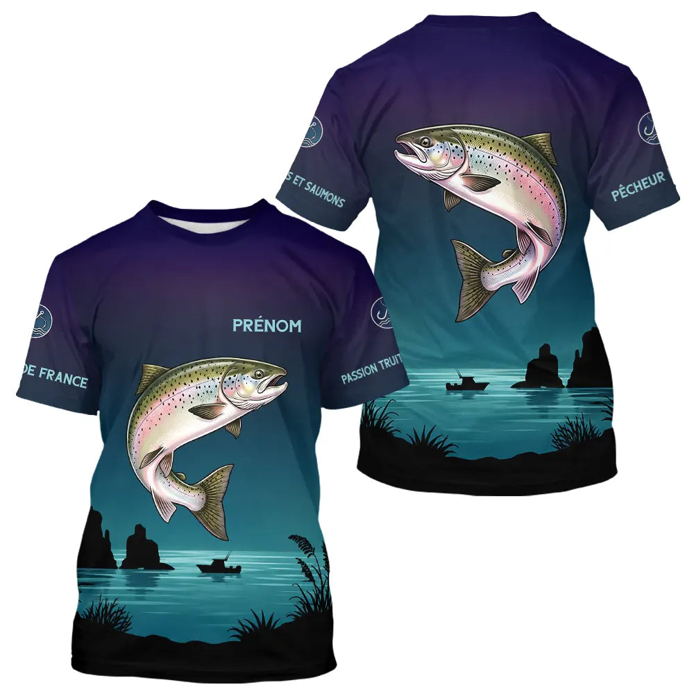Maillot Pêche de France Truite Personnalisé - Bleu Et Noir - T-Shirt Homme