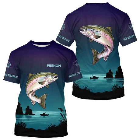 Maillot Pêche de France Truite Personnalisé - Bleu Et Noir - T-Shirt Homme