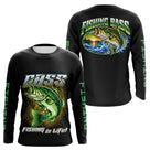 Maillot Pêcheur Black Bass - Noir Et Vert Personnalisé - Long Sleeves Homme
