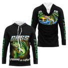 Maillot Pêcheur Black Bass - Noir Et Vert Personnalisé - Long Sleeves Hoodie Homme