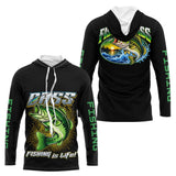 Maillot Pêcheur Black Bass - Noir Et Vert Personnalisé - Long Sleeves Hoodie Homme