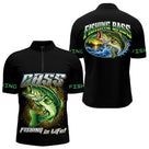 Maillot Pêcheur Black Bass - Noir Et Vert Personnalisé - Polo Zippé Homme