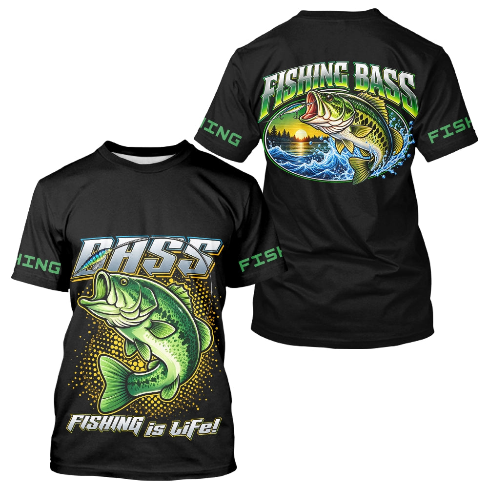 Maillot Pêcheur Black Bass - Noir Et Vert Personnalisé - T-Shirt Homme
