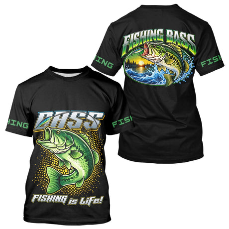 Maillot Pêcheur Black Bass - Noir Et Vert Personnalisé - T-Shirt Homme