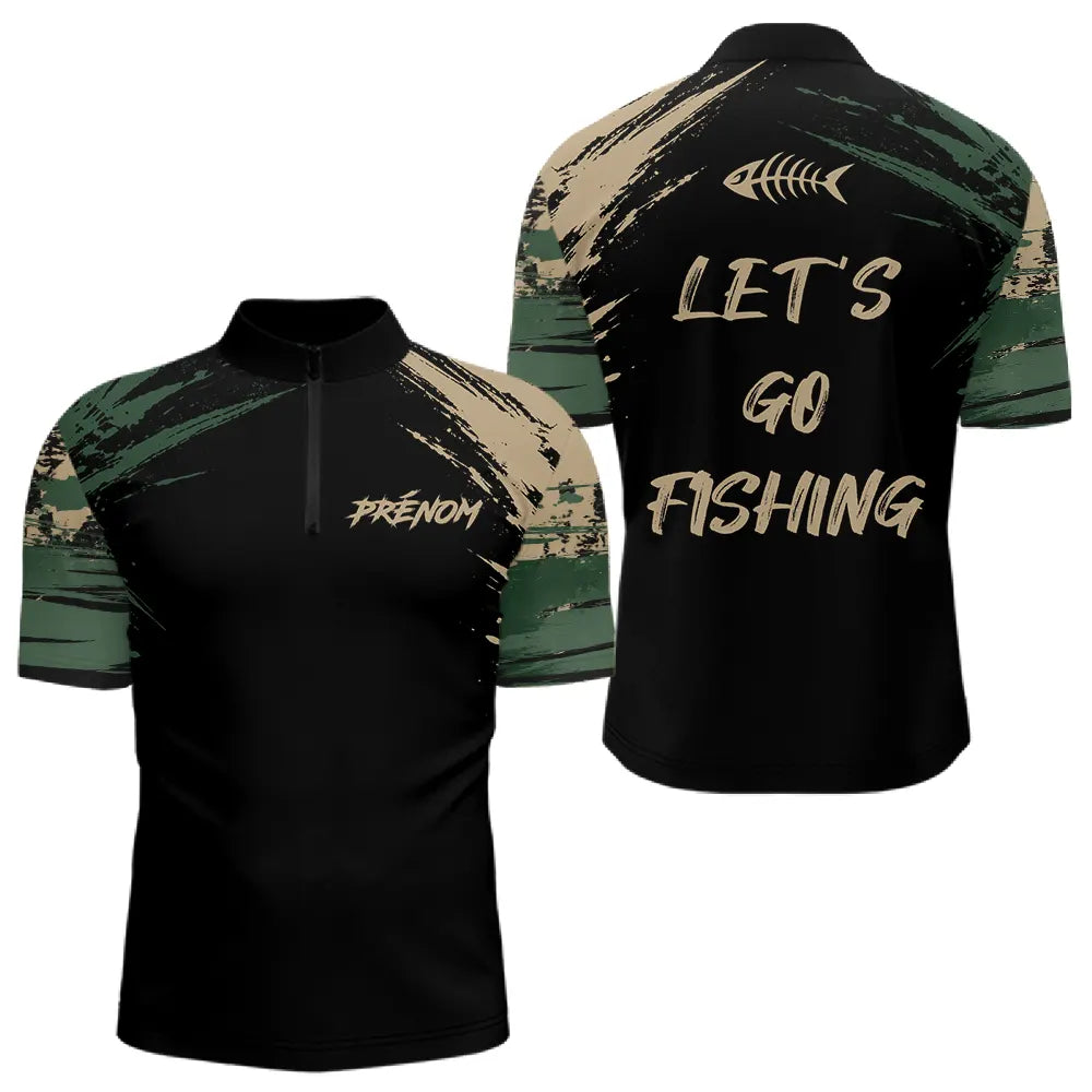 Maillot Pêcheur Camouflage Kaki - Homme Personnalisé - Polo Zippé Homme