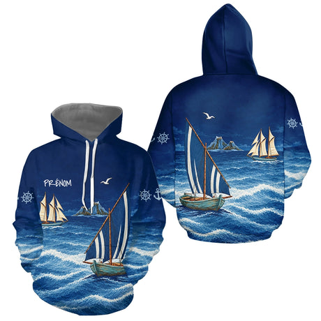 Maillot Pêcheur En Mer Personnalisé - Bleu Marine Nom - Hoodie Homme