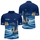 Maillot Pêcheur En Mer Personnalisé - Bleu Marine Nom - Polo Zippé Homme