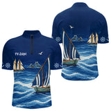 Maillot Pêcheur En Mer Personnalisé - Bleu Marine Nom - Polo Zippé Homme