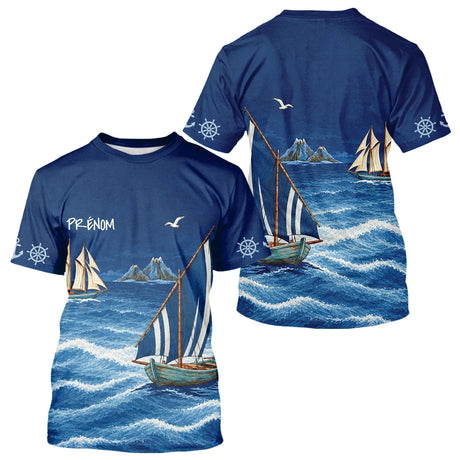 Maillot Pêcheur En Mer Personnalisé - Bleu Marine Nom - T-Shirt Homme