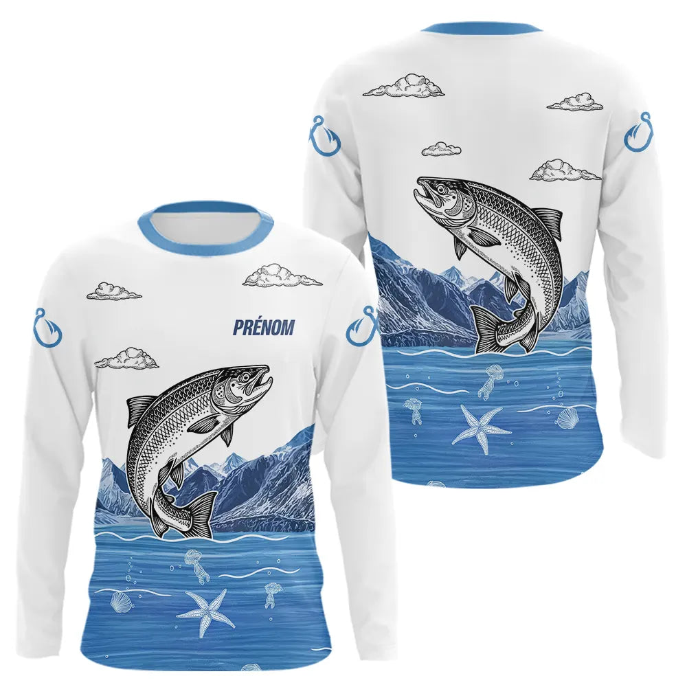 Maillot Pêcheur Truite Cadeau Personnalisé - Bleu Et Blanc - Long Sleeves Homme