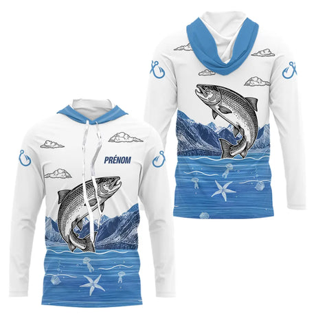 Maillot Pêcheur Truite Cadeau Personnalisé - Bleu Et Blanc - Long Sleeves Hoodie Homme