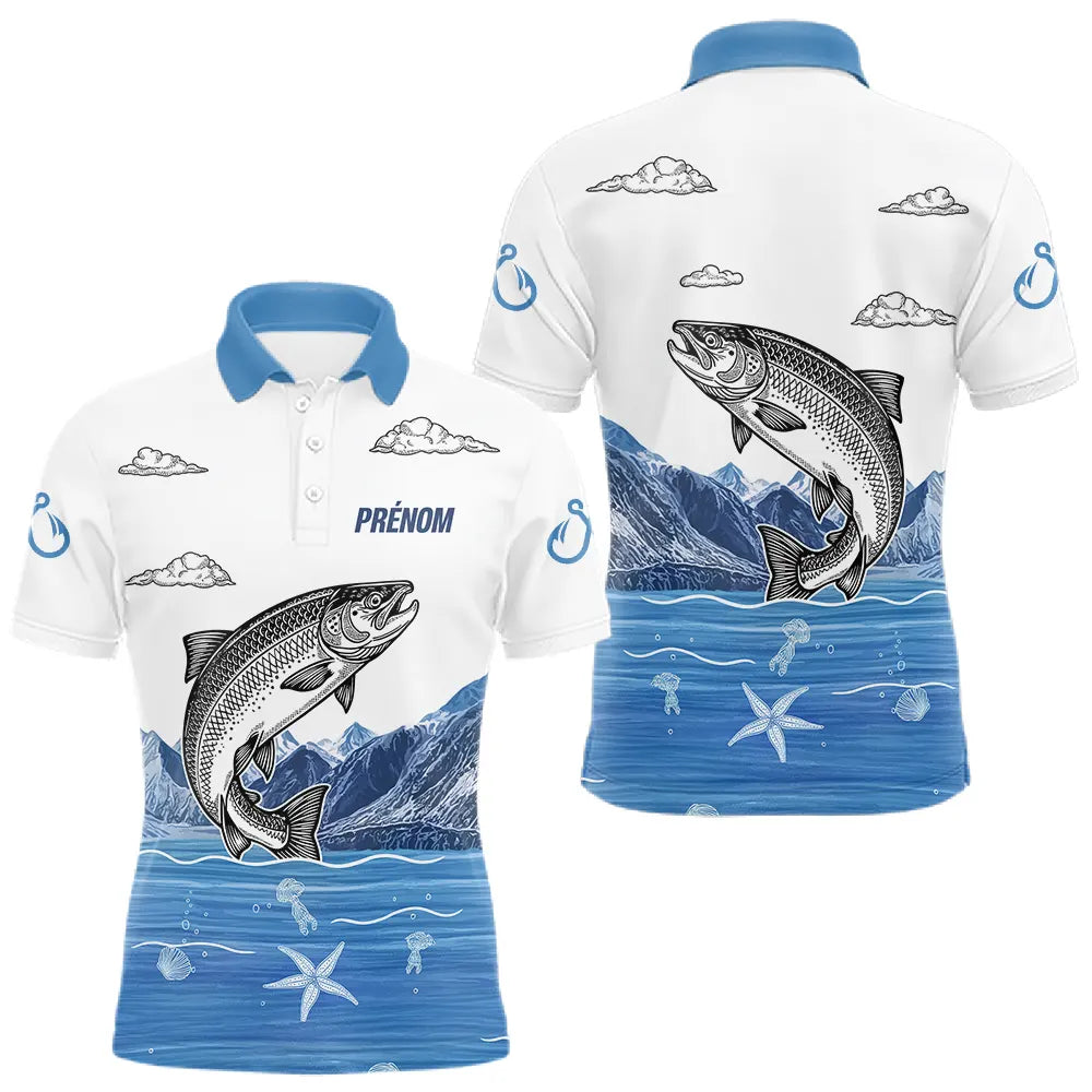 Maillot Pêcheur Truite Cadeau Personnalisé - Bleu Et Blanc - Polo Homme
