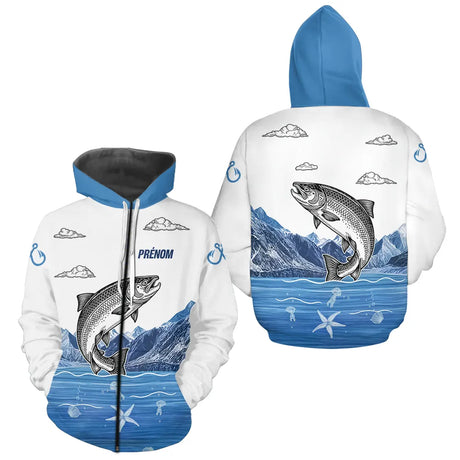 Maillot Pêcheur Truite Cadeau Personnalisé - Bleu Et Blanc - Zippé Hoodie Homme