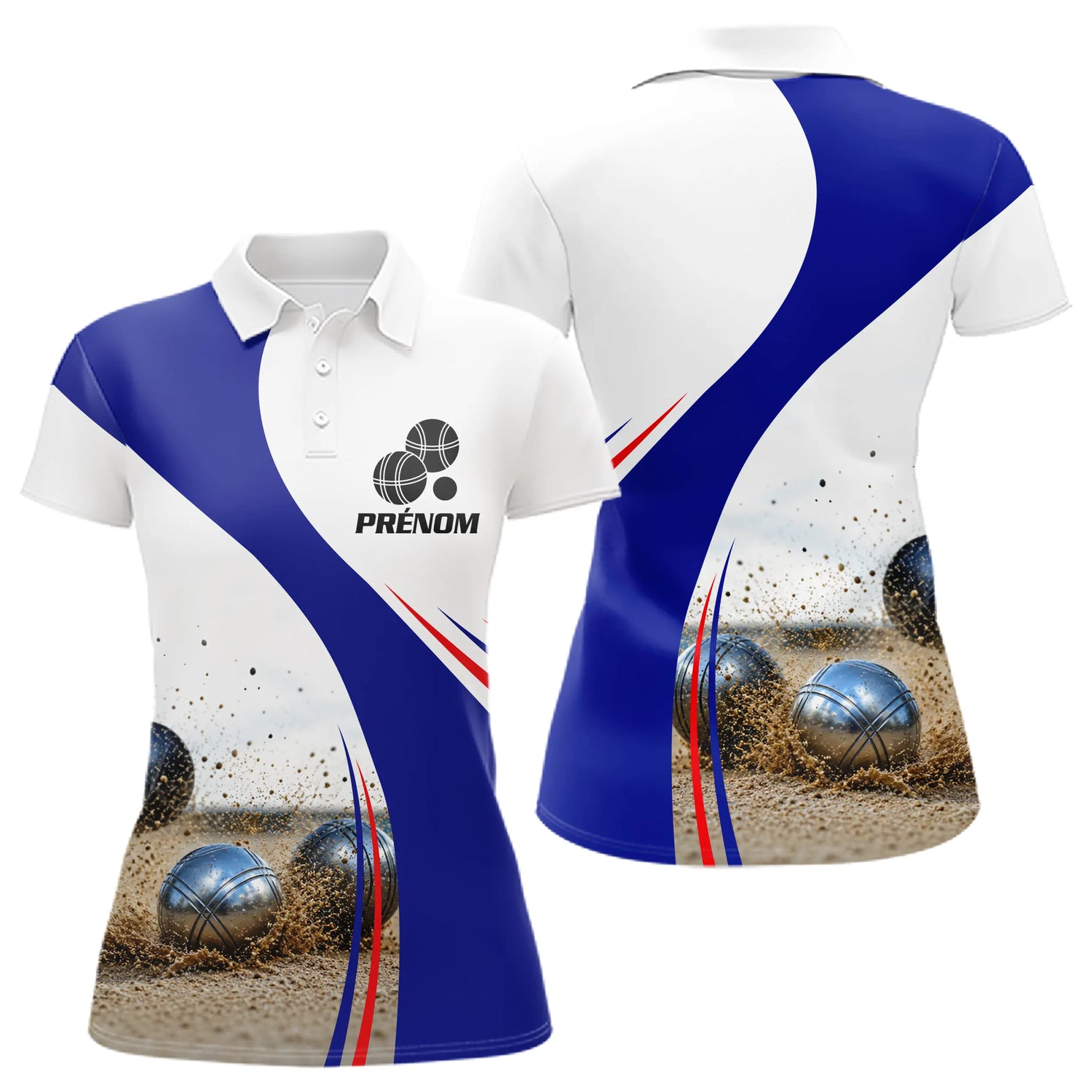 Maillot Pétanque Club & Prénom - Personnalisé Drapeau Français - Polo Femme